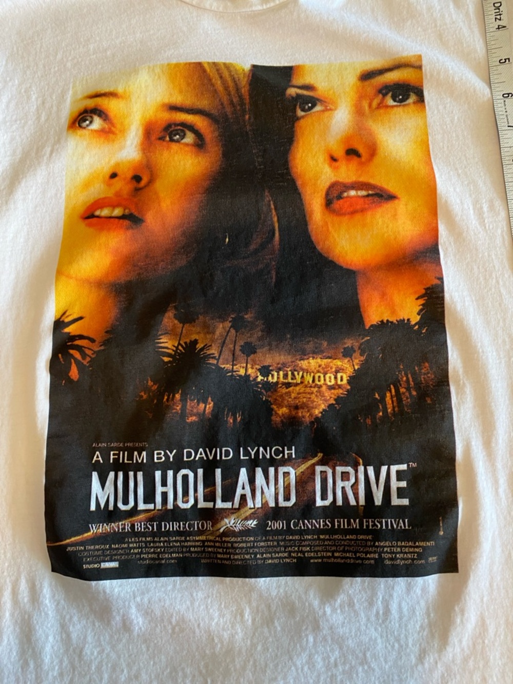 Zara White Mulholland Drive Graphic Tee with Yellow-Orange Print, Size XL - Picture 4 of 6